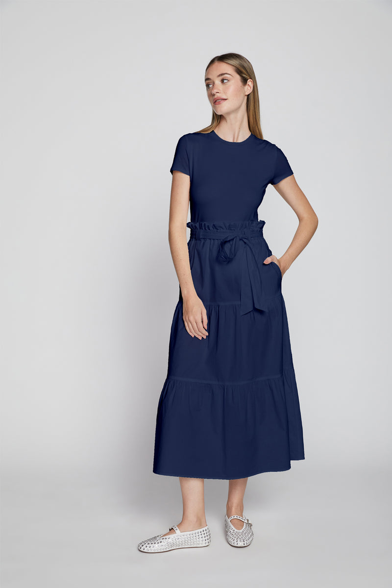 Bailey 44 Frankie Poplin Dress in Deep Sea-model looking away