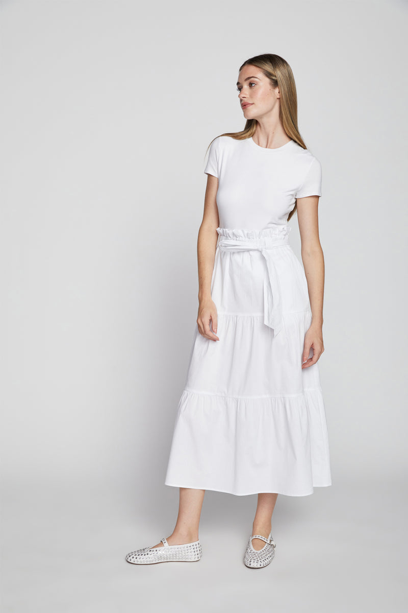 Bailey 44 Frankie Poplin Dress in White-model looking away