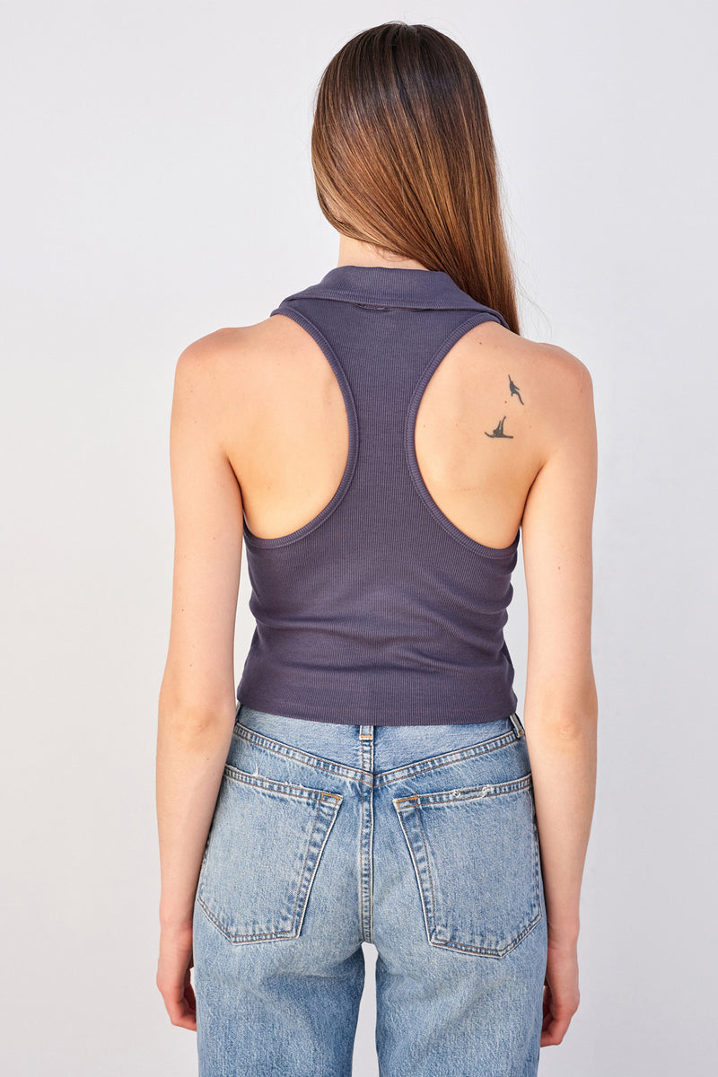 Sundry Johnny Collar Crop Tank in Navy