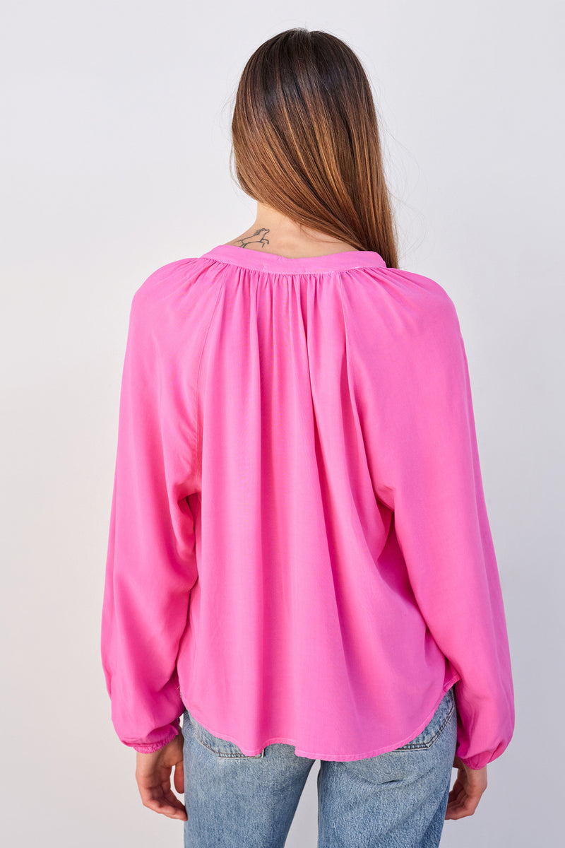 Sundry Long Sleeve Flowy Blouse in Magenta