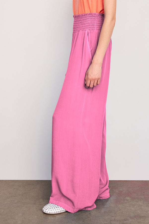 Sundry Smock Waist Wide Leg Pant in Magenta