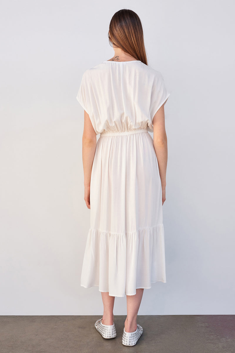 Sundry Midi Dress with Ruffle in Cream