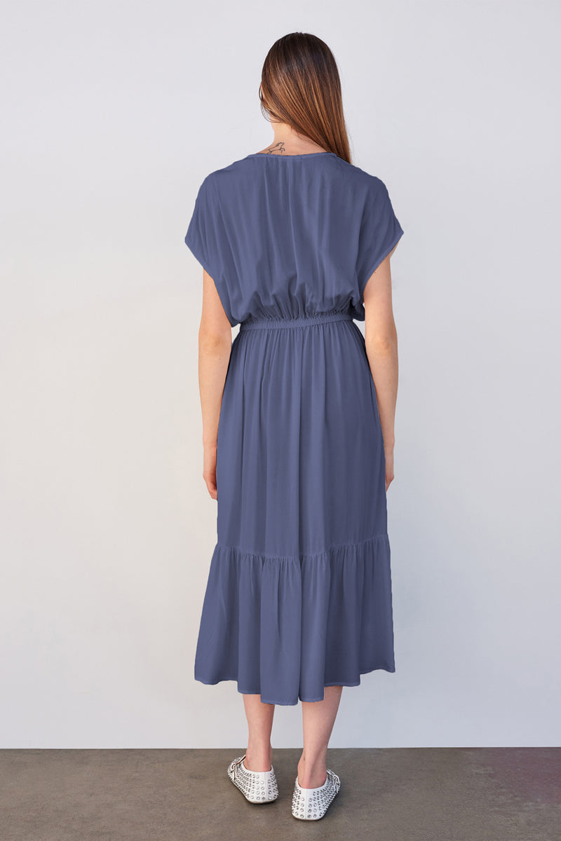 Sundry Midi Dress with Ruffle in Navy