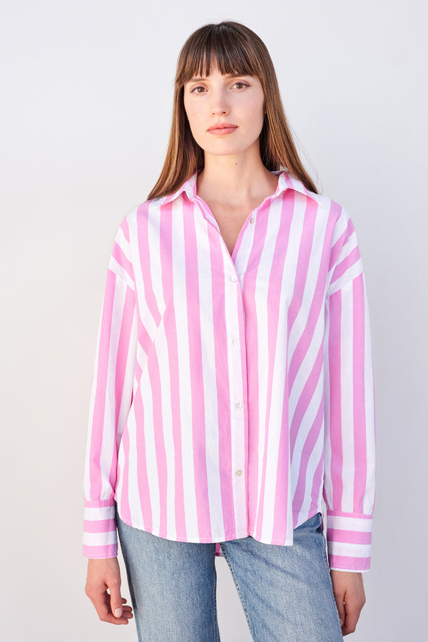 Sundry Candy Striped Button Down in Magenta