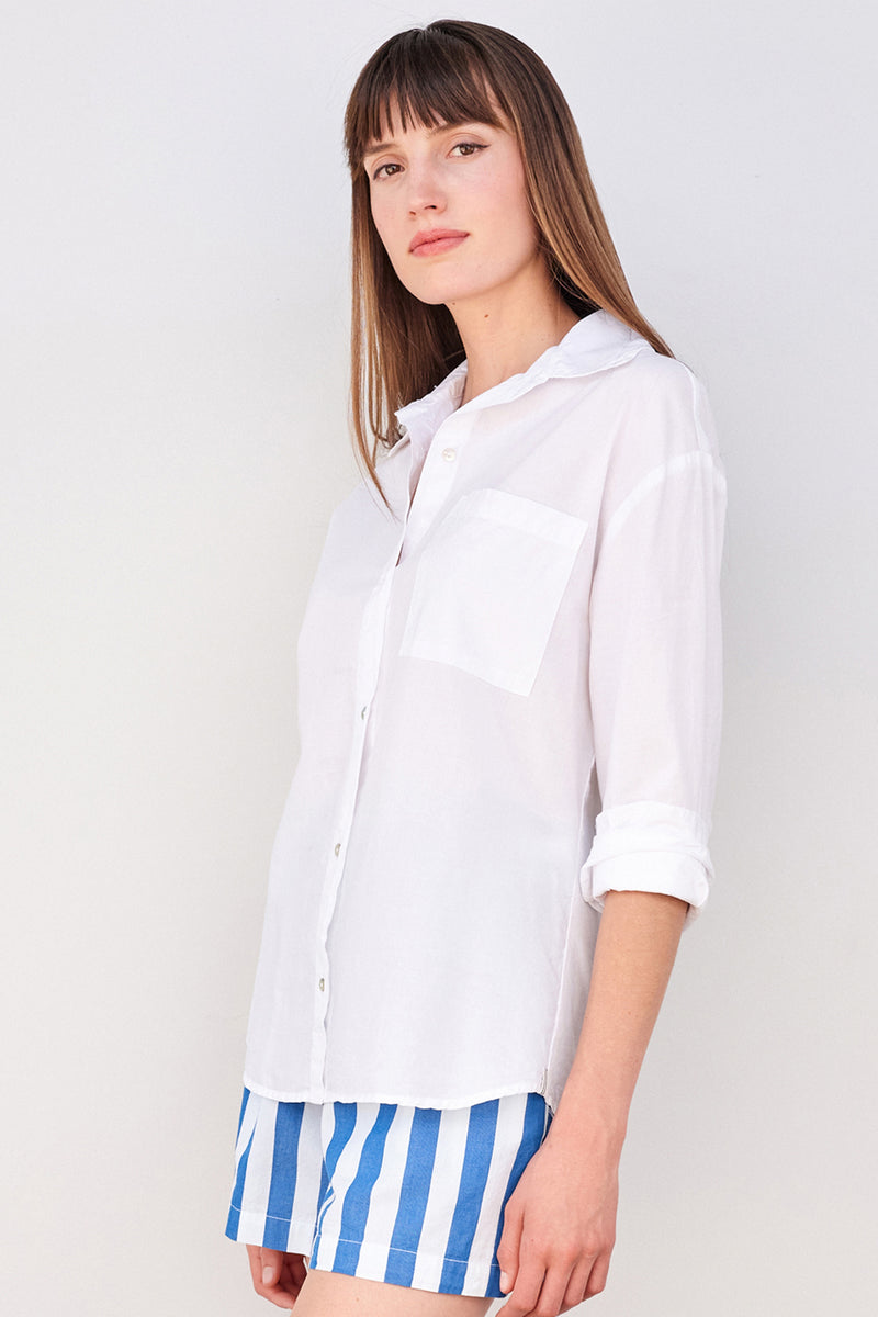 Sundry Paris Long Sleeve Button Down in White-side view