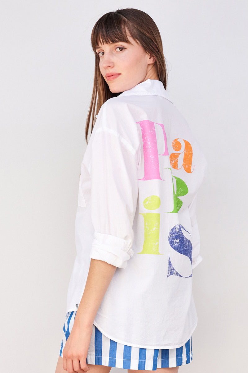 Sundry Paris Long Sleeve Button Down in White-side view and verbiage is showing 