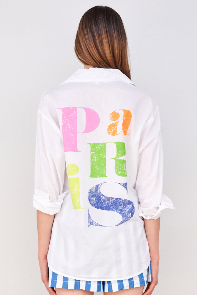 Sundry Paris Long Sleeve Button Down in White-3/4 back view