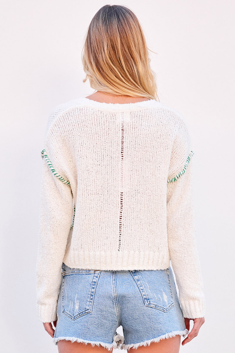 Sundry V-Neck Sweater in Cream-back