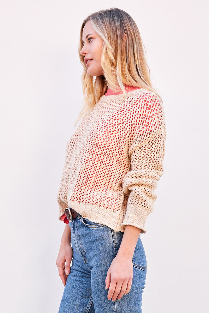 Sundry Crew Neck Sweater in Tan