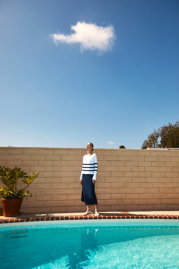 Stateside Striped Raglan Pullover Sweater in White