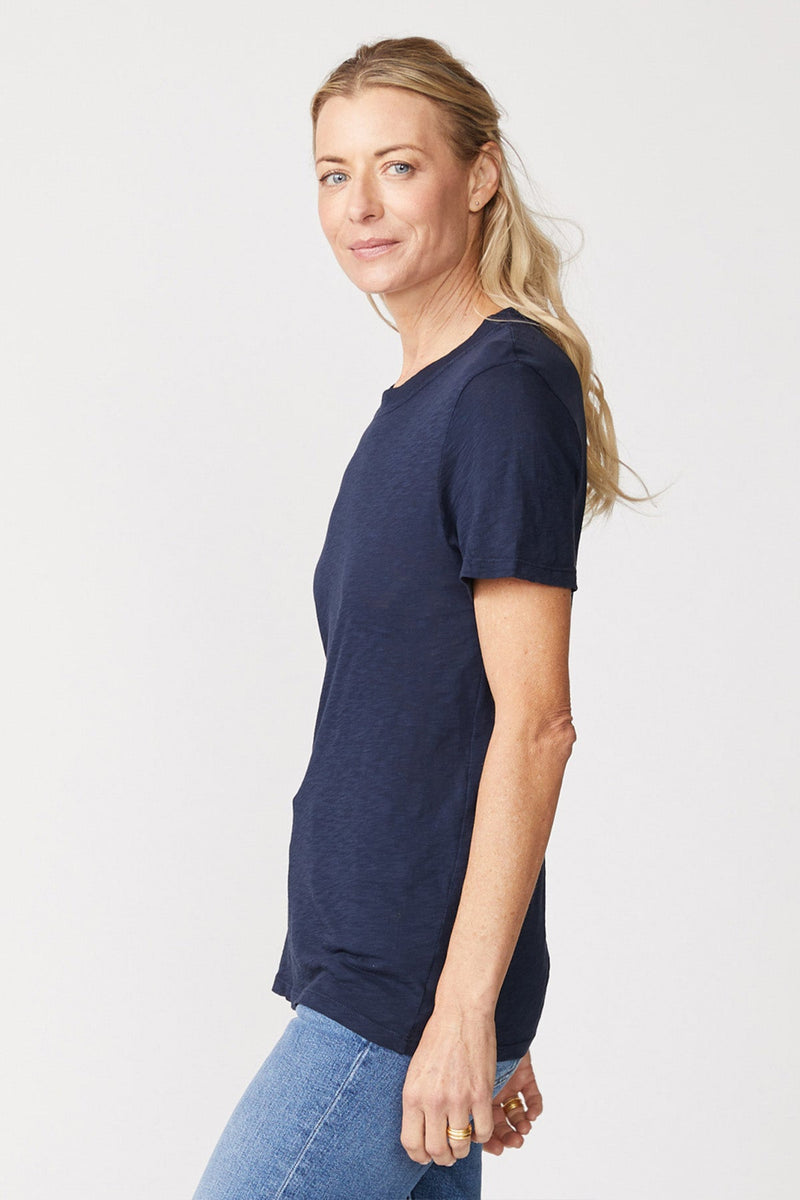 Stateside Supima Slub Short Sleeve Crew in New Navy-side view