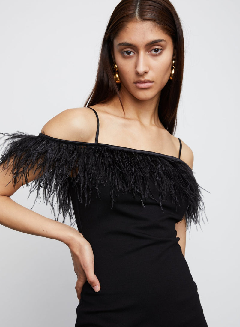 Morgan Body Con Feather Trim Dress in Black -  Bailey/44.