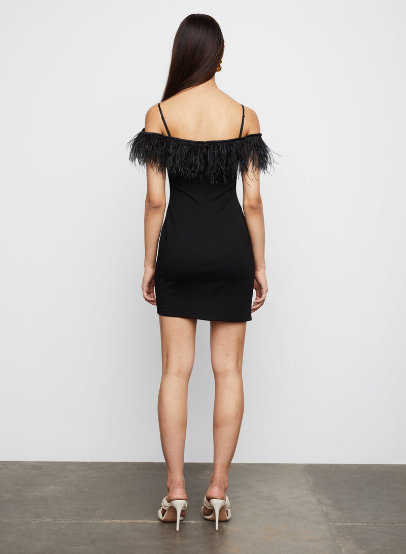 Morgan Body Con Feather Trim Dress in Black -  Bailey/44.