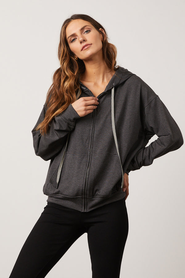 Saylor Zip Hoodie in Anthracite grey - front