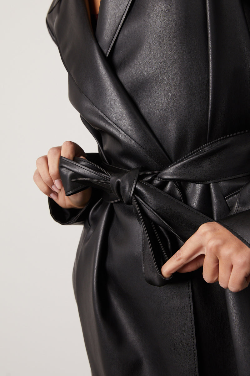 Freya Vegan Leather Eco Trench in Black - tie