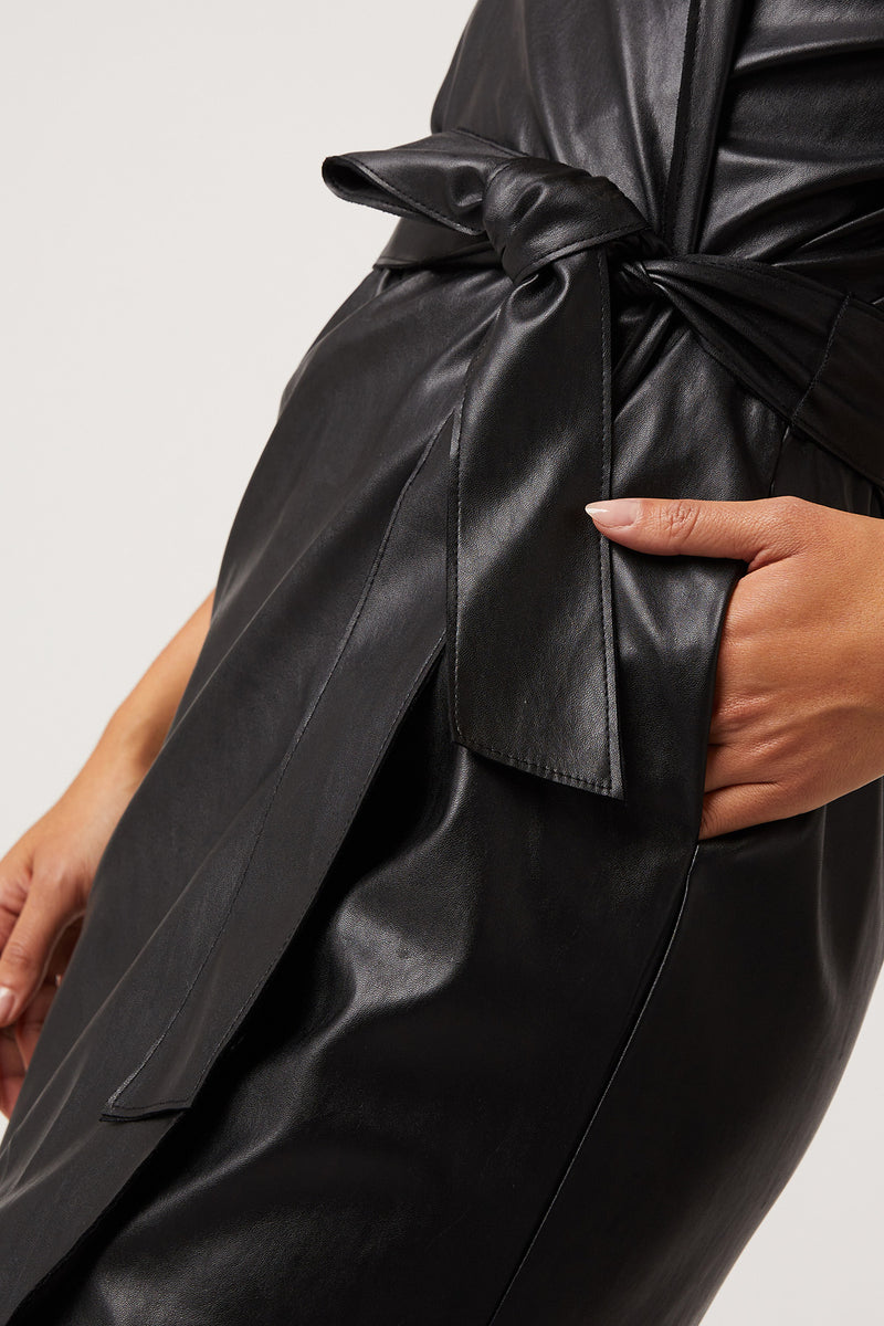 Robin Vegan Leather Dress - tie close up