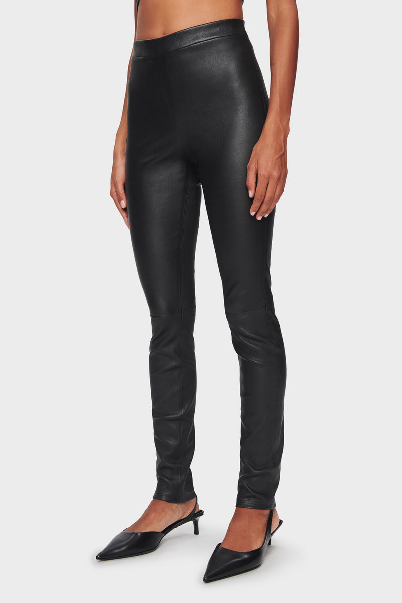 DSTLD Women's Leather Leggings in Black - side front