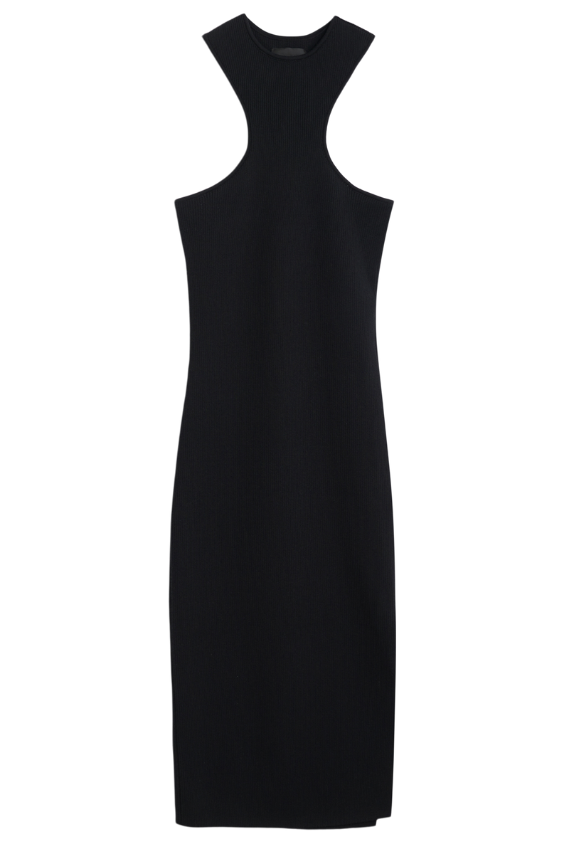 DSTLD Twist Midi Dress in Black - Front Flat