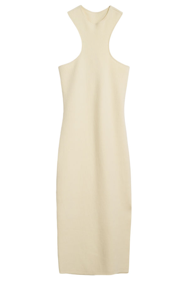 DSTLD Twist Midi Dress in Buttercream - Front