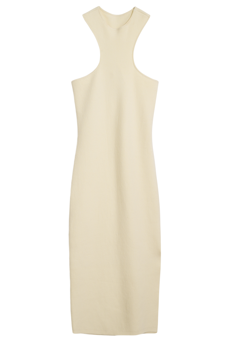 DSTLD Twist Midi Dress in Buttercream - Front