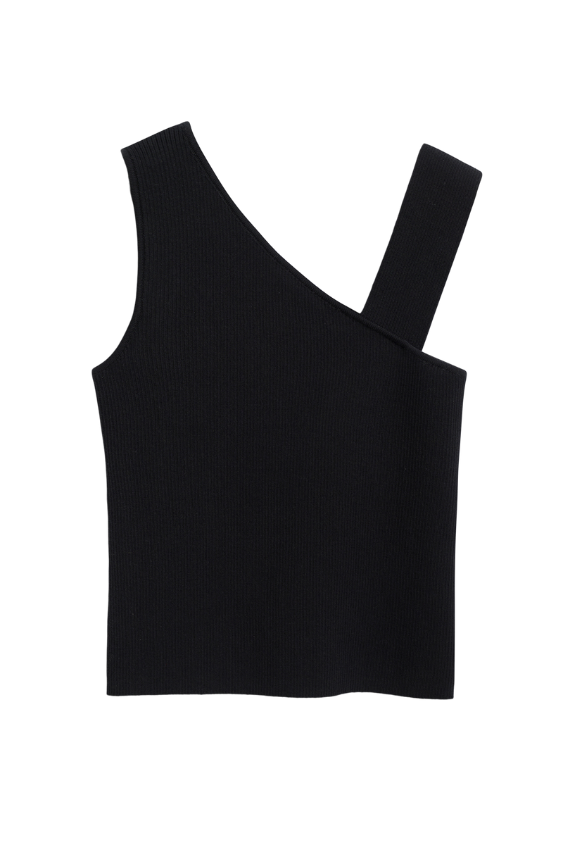 DSTLD Asymmetrical Rib Tank in Black - Front