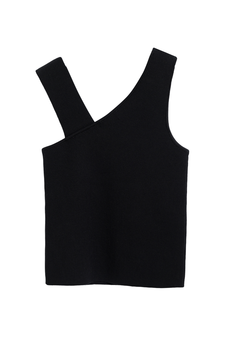 DSTLD Asymmetrical Rib Tank in Black - Back