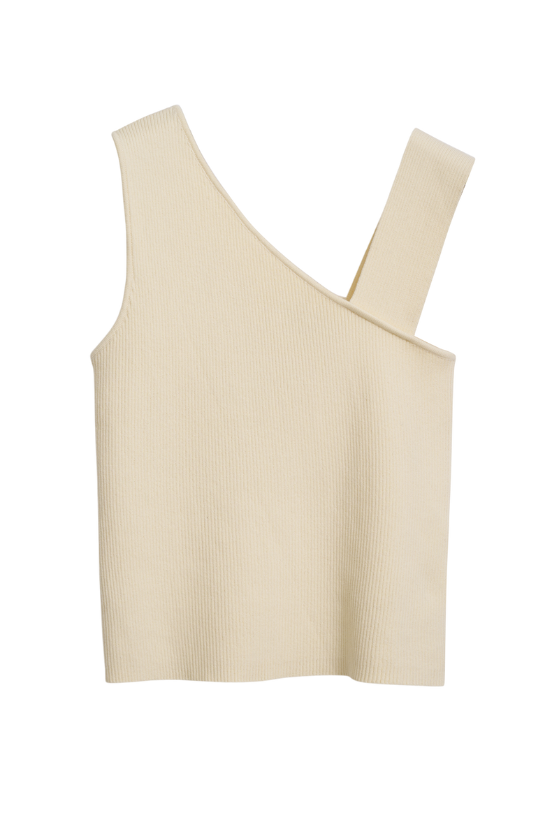 DSTLD Asymmetrical Rib Tank in Buttercream - front flat