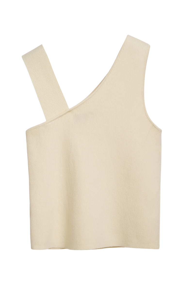 DSTLD Asymmetrical Rib Tank in Buttercream - back flat